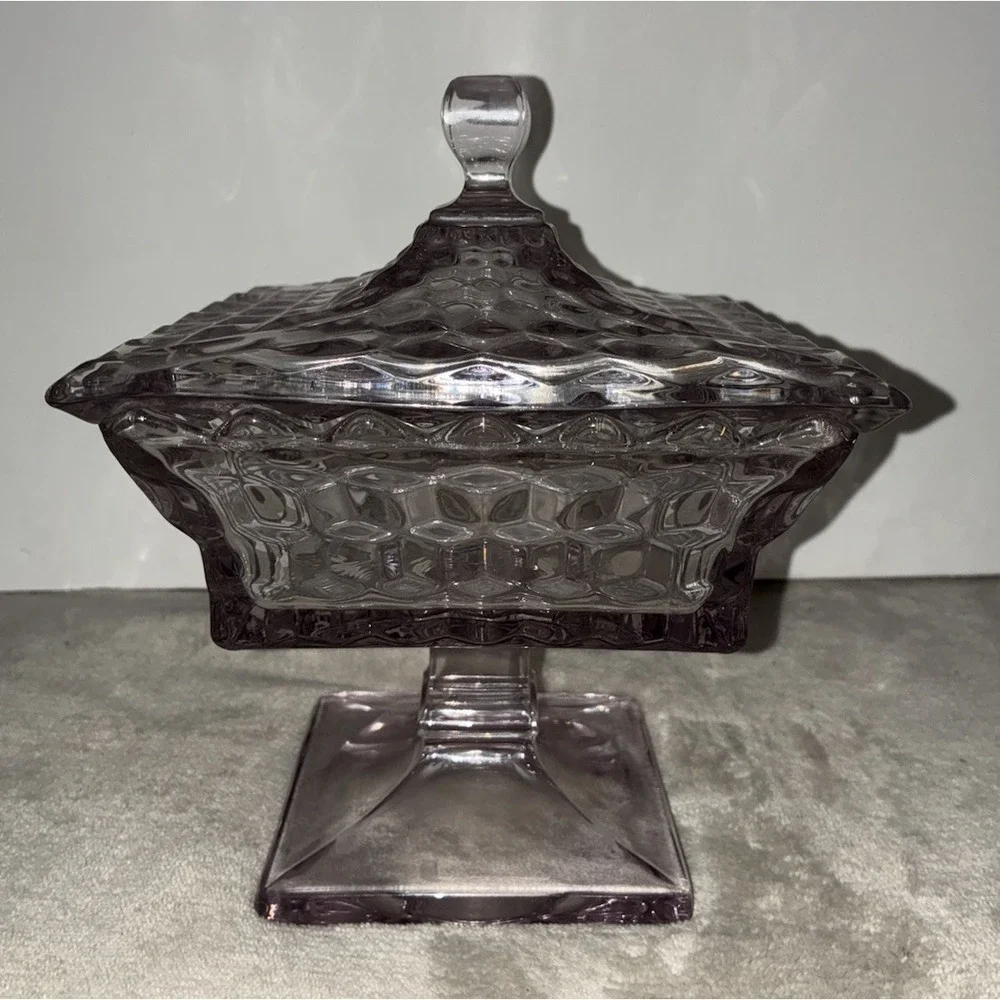 Vintage Fostoria American Wedding Bowl Lavender Crystal Compote Lid 8x6x6